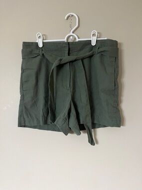 LOFT Olive Green High-Waist Tie-Front Shorts